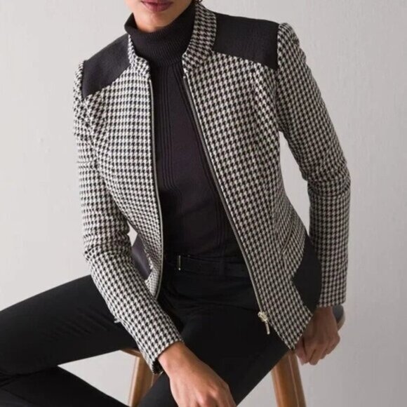 White House Black Market Houndstooth Full Zip Blazer Jacket - Picture 8 of 8